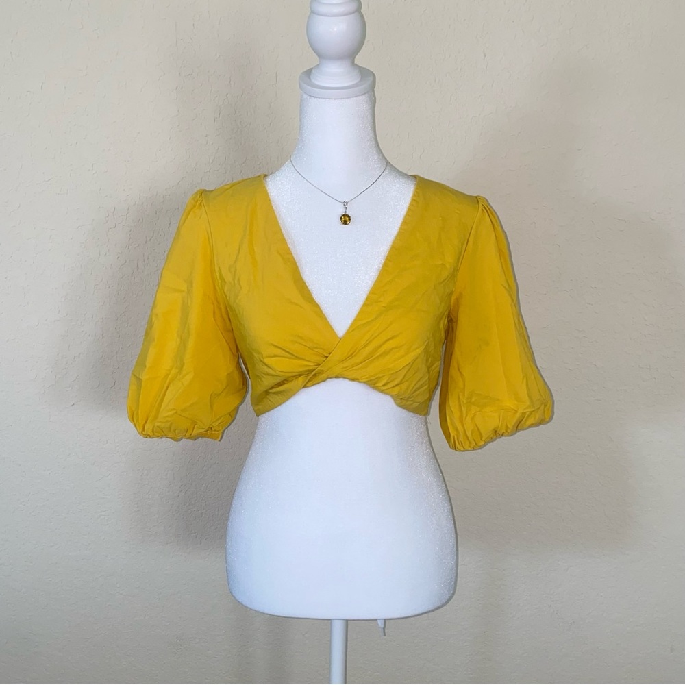 Yellow Crop Top Blouse Puffy Sleeves. Size small.